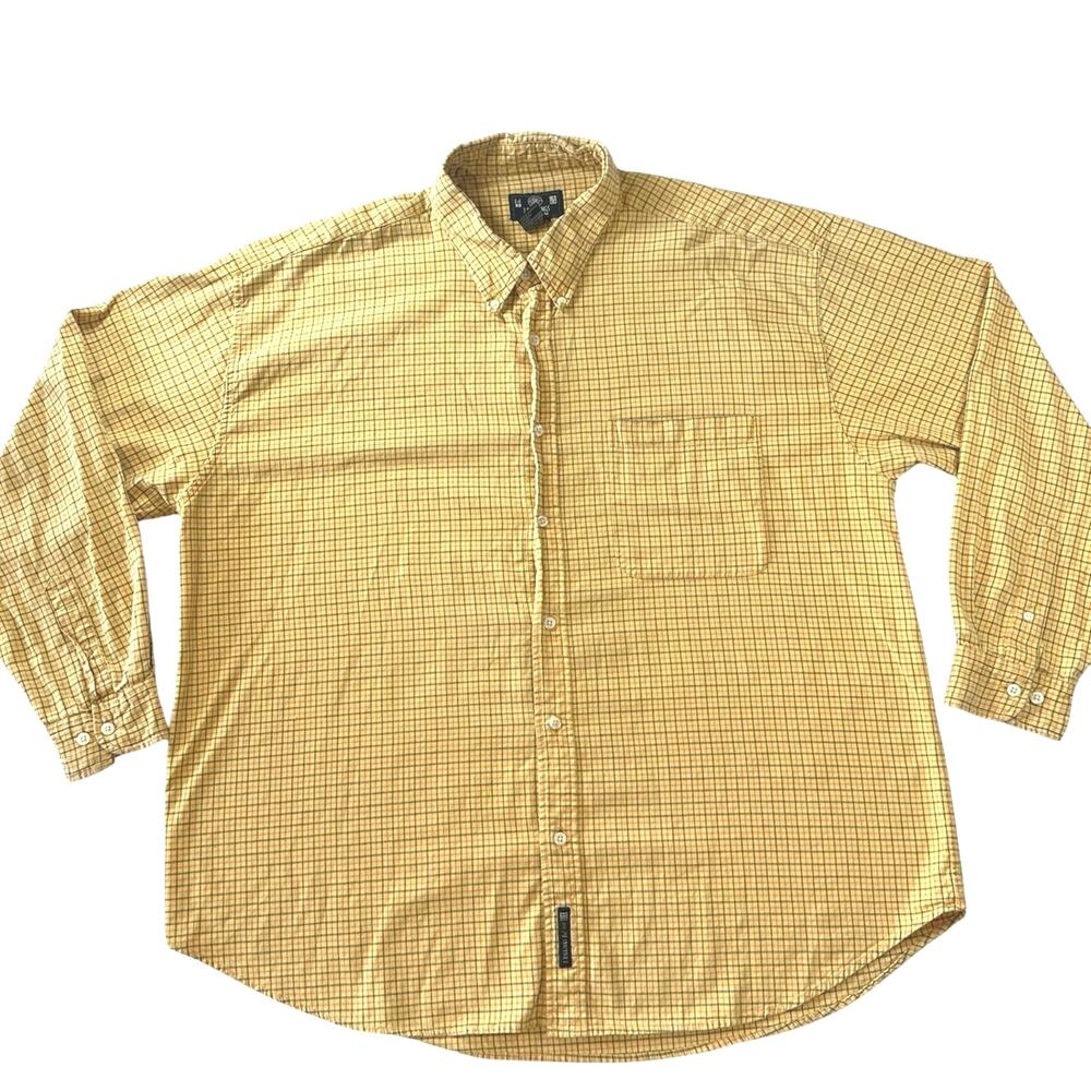 Vintage J. Riggings Sportsware plaid button up long sleeve shirt yellow/blue 2XL